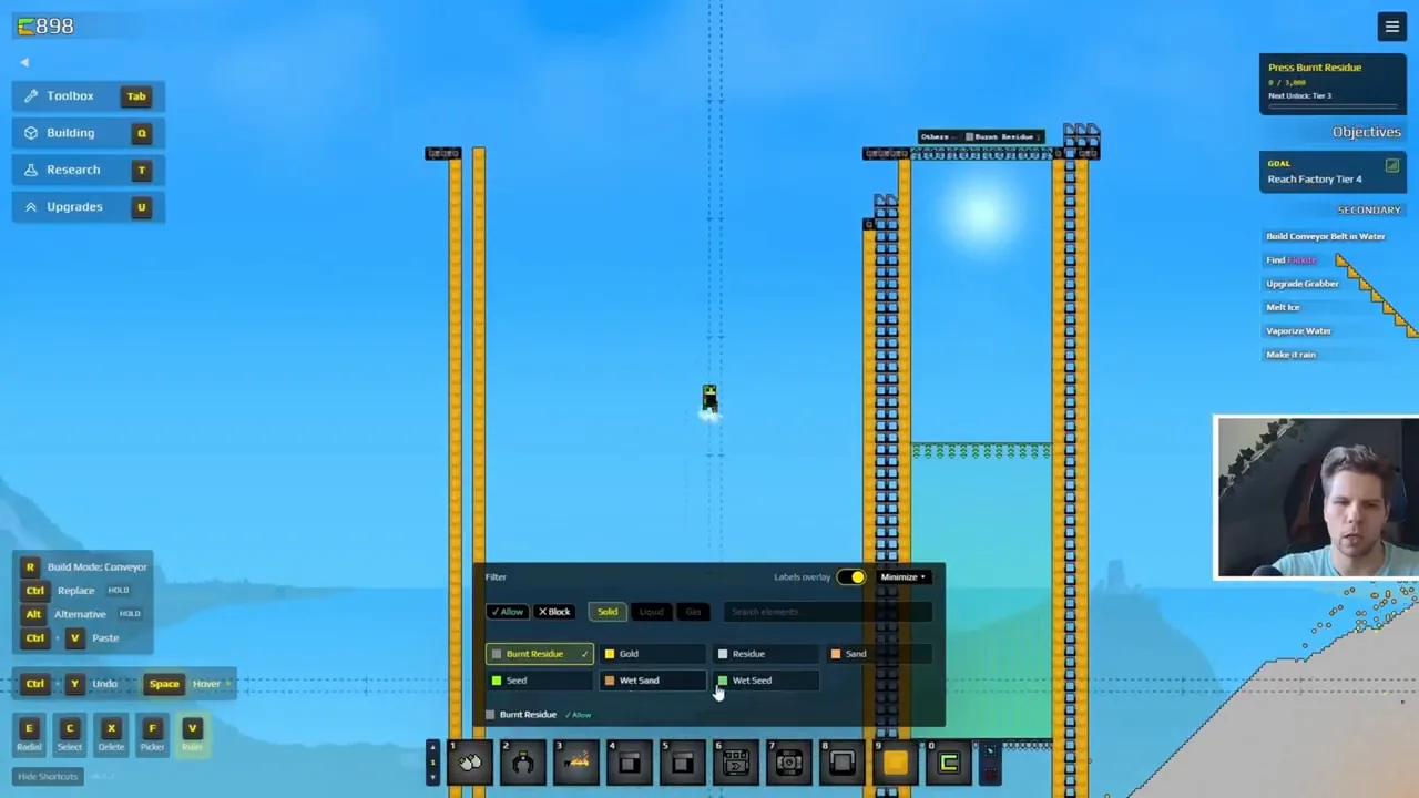 A Filter exit being configured on the shared beginner factory belt